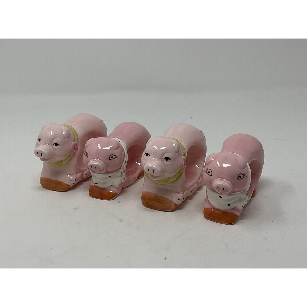 Ceramic Pink Pig Napkin Holders Set Of 4 Made‎ In Taiwan Farmhouse Chic VTG
